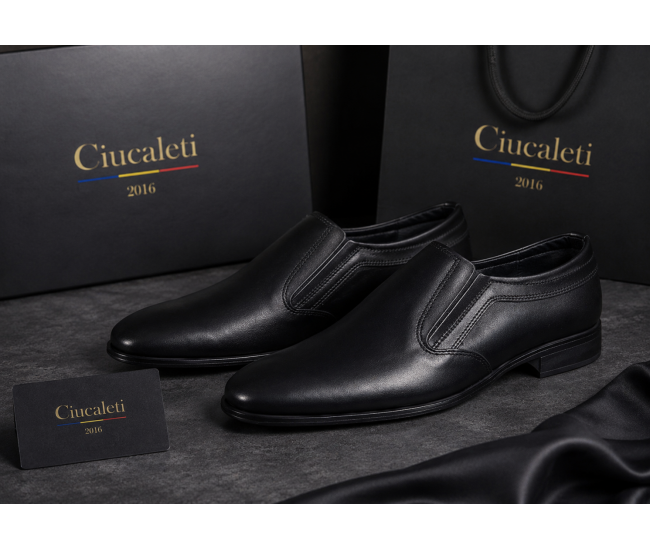 Pantofi barbati eleganti negri din piele naturala fara siret GKR818EN
