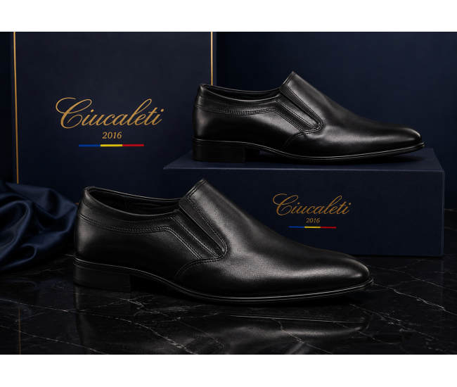 Pantofi barbati eleganti negri din piele naturala fara siret GKR818EN