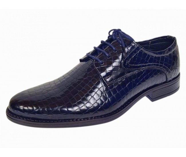 Pantofi barbati eleganti din piele naturala croco lac 819 Bleumarin Inchis