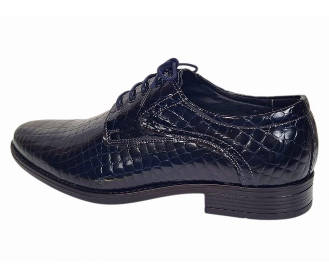 Pantofi barbati eleganti din piele naturala croco lac 819 Bleumarin Inchis