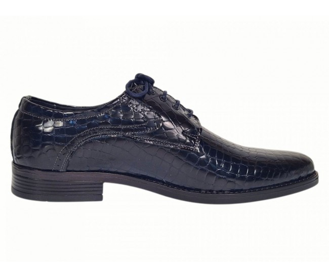 Pantofi barbati eleganti din piele naturala croco lac 819 Bleumarin Inchis
