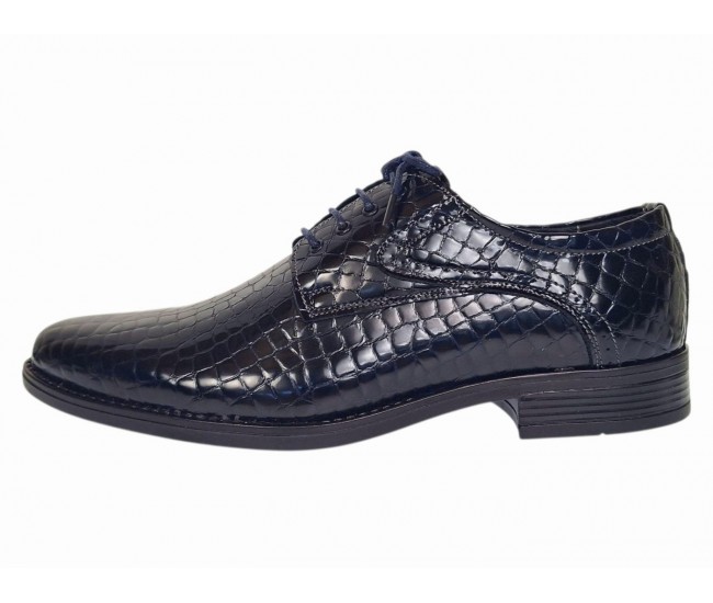 Pantofi barbati eleganti din piele naturala croco lac 819 Bleumarin Inchis