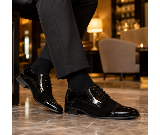 Pantofi eleganti barbati din piele naturala intoarsa combinata cu lac - GKR819LVN
