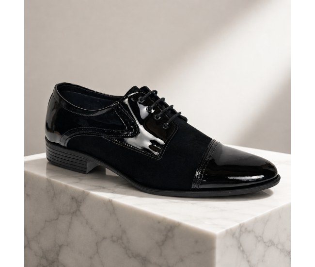 Pantofi eleganti barbati din piele naturala intoarsa combinata cu lac - GKR819LVN