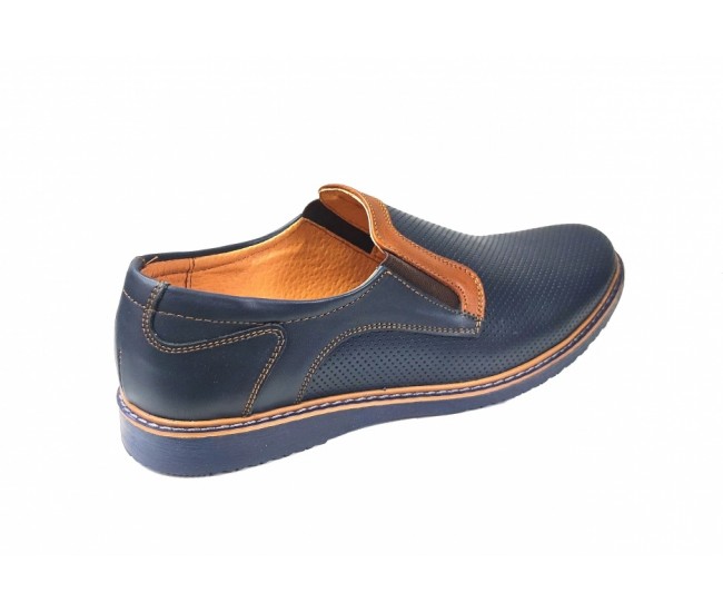 Pantofi barbati casual din piele naturala bleumarin - GKR90BLU