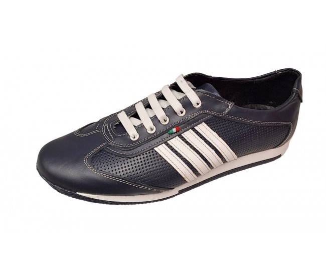 Pantofi barbati sport din piele naturala , Bleumarin, Alb - GKR93BLM