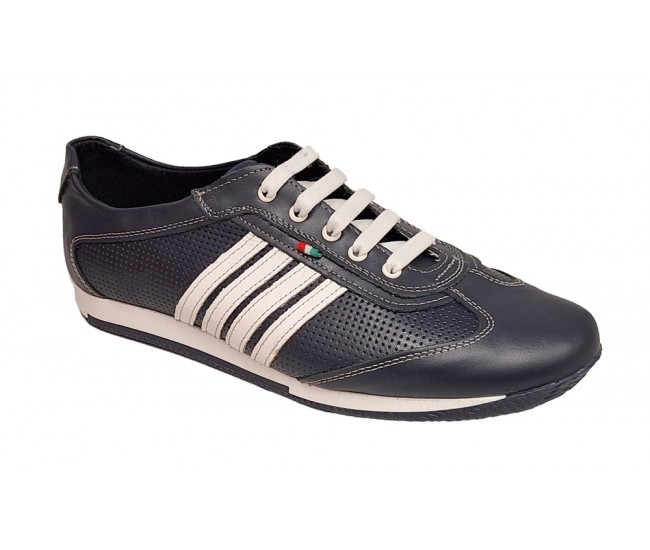 Pantofi barbati sport din piele naturala , Bleumarin, Alb - GKR93BLM