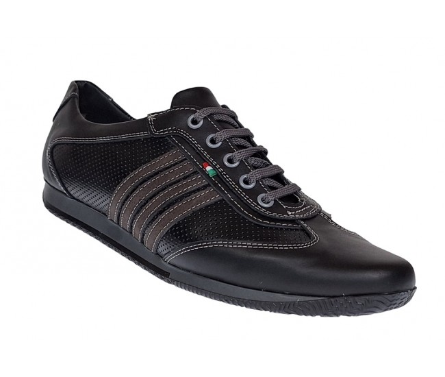 Pantofi barbati sport din piele naturala , Negru - GKR93N