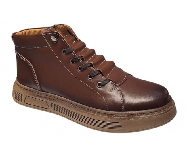 Ghete barbati casual din piele naturala maro cu fermoar imblanite GS2021GM