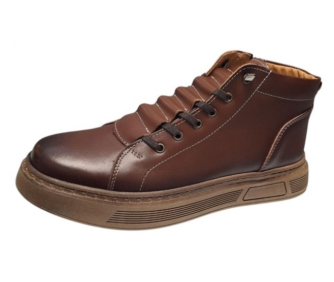 Ghete barbati casual din piele naturala maro cu fermoar imblanite GS2021GM