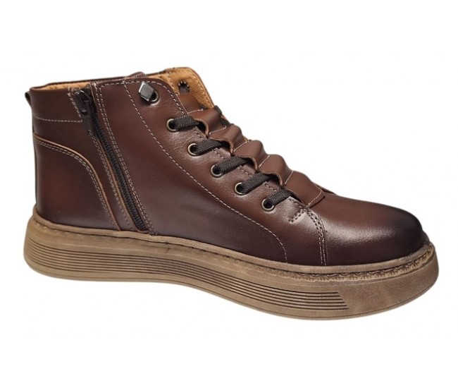 Ghete barbati casual din piele naturala maro cu fermoar imblanite GS2021GM