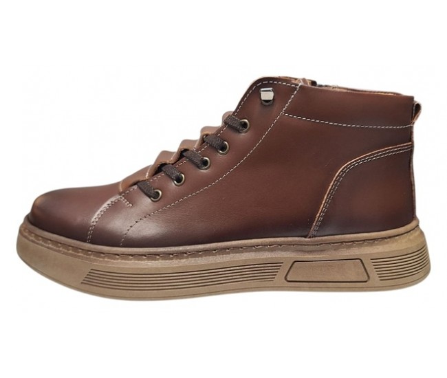 Ghete barbati casual din piele naturala maro cu fermoar imblanite GS2021GM