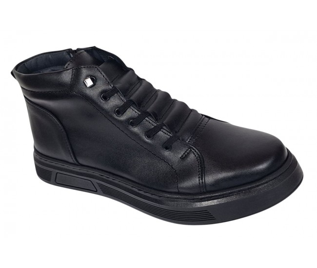 Ghete barbati casual negre din piele naturala imblanite cu fermoar GS2021GN
