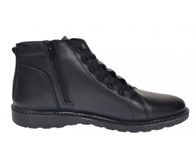 Ghete barbati casual din piele naturala imblanite model iarna Negru GS2021N