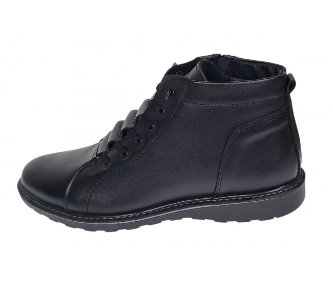 Ghete barbati casual din piele naturala imblanite model iarna Negru GS2021N