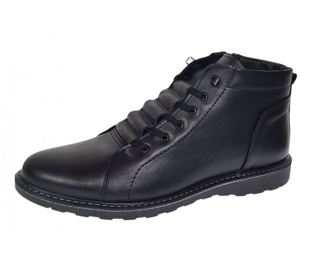 Ghete barbati casual din piele naturala imblanite model iarna Negru GS2021N