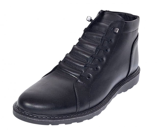 Ghete barbati casual din piele naturala imblanite model iarna Negru GS2021N