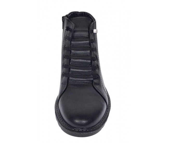 Ghete barbati casual din piele naturala imblanite model iarna Negru GS2021N