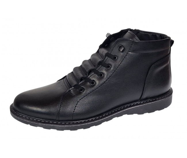 Ghete barbati casual din piele naturala imblanite model iarna Negru GS2021N