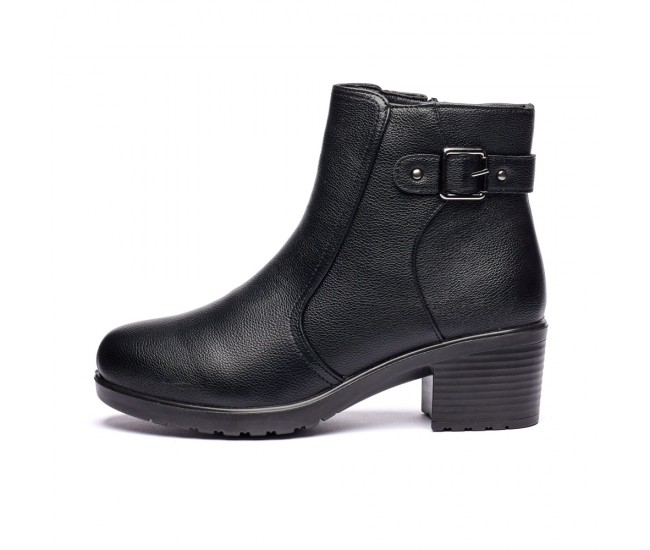 Ghete dama din piele naturala cu fermoar imblanite Negru  JF-50