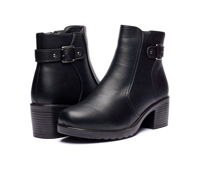 Ghete dama din piele naturala cu fermoar imblanite Negru  JF-50