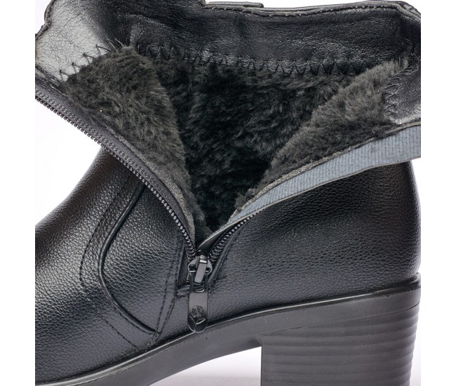 Ghete dama din piele eco cu fermoar imblanite Negru  JF-51N