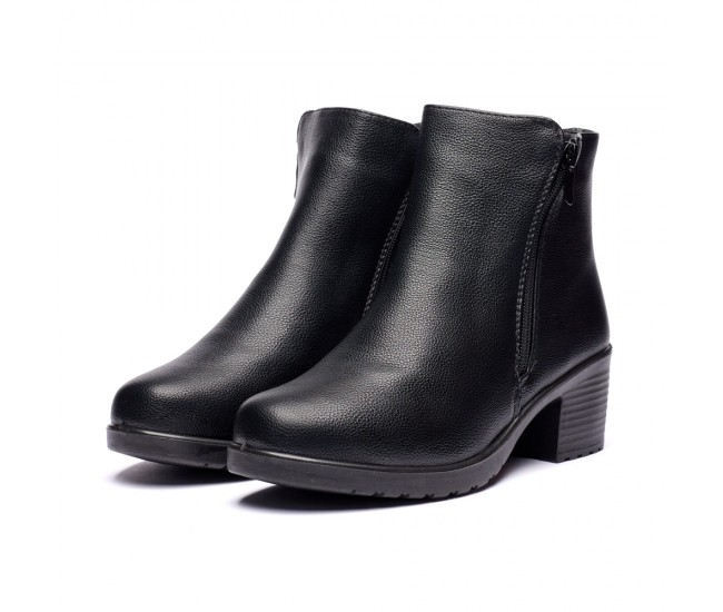 Ghete dama din piele eco cu fermoar imblanite Negru  JF-51N