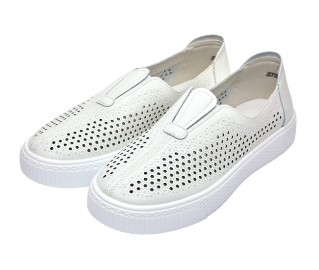 Pantofi dama casual din piele naturala cu perforatii - Ama Alb GSK7054A