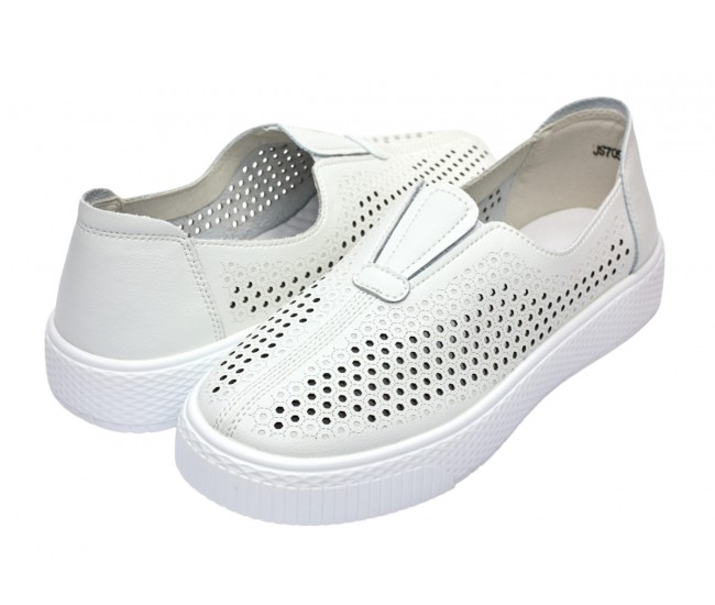 Pantofi dama casual din piele naturala cu perforatii - Ama Alb GSK7054A