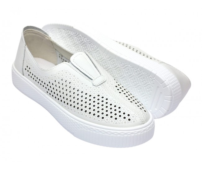Pantofi dama casual din piele naturala cu perforatii - Ama Alb GSK7054A