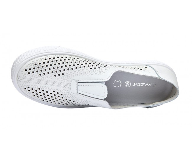 Pantofi dama casual din piele naturala cu perforatii - Ama Alb GSK7054A