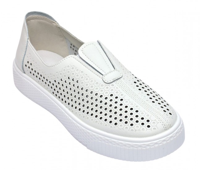 Pantofi dama casual din piele naturala cu perforatii - Ama Alb GSK7054A