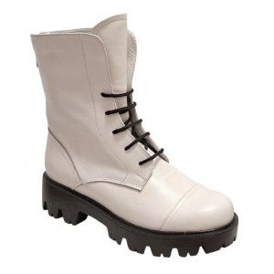 Bocanci dama din piele naturala imblaniti maruri de 35 la 40 Alb KAMELYA 1