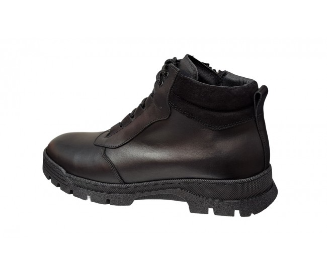 Ghete barbati casual din piele naturala cu fermoar imblanite Negru KAYRO