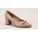 Pantofi damă bej din piele naturală, cu toc gros, vârf lăcuit si fundiță – eleganți KN1BEJ