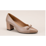 Pantofi damă bej din piele naturală, cu toc gros, vârf lăcuit si fundiță – eleganți KN1BEJ