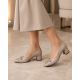 Pantofi damă bej din piele naturală, cu toc gros, vârf lăcuit si fundiță – eleganți KN1BEJ