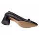 Pantofi eleganți damă negri din piele naturală, cu vârf lăcuit, fundă și toc gros KN1N