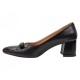 Pantofi eleganți damă negri din piele naturală, cu vârf lăcuit, fundă și toc gros KN1N