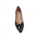 Pantofi eleganți damă negri din piele naturală, cu vârf lăcuit, fundă și toc gros KN1N