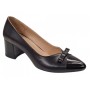 Pantofi eleganți damă negri din piele naturală, cu vârf lăcuit, fundă și toc gros KN1N