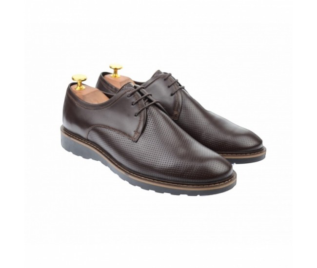 OFERTA MARIMEA  41  - Pantofi barbati, model casual, cu siret, din piele naturala maro - L336AMARO