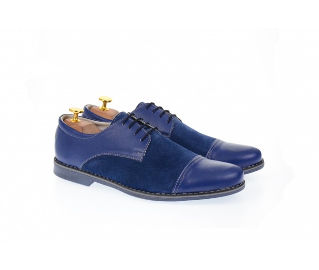 Oferta marimea 40, 42, pantofi barbati casual din piele naturala combinata, culoare albastru - L858A2