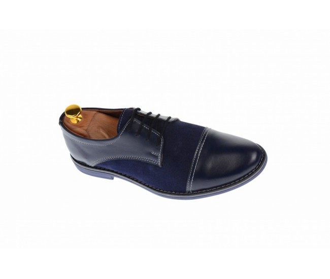 Oferta marimea 40, 44, pantofi barbati casual din piele naturala bleumarin L858BLM