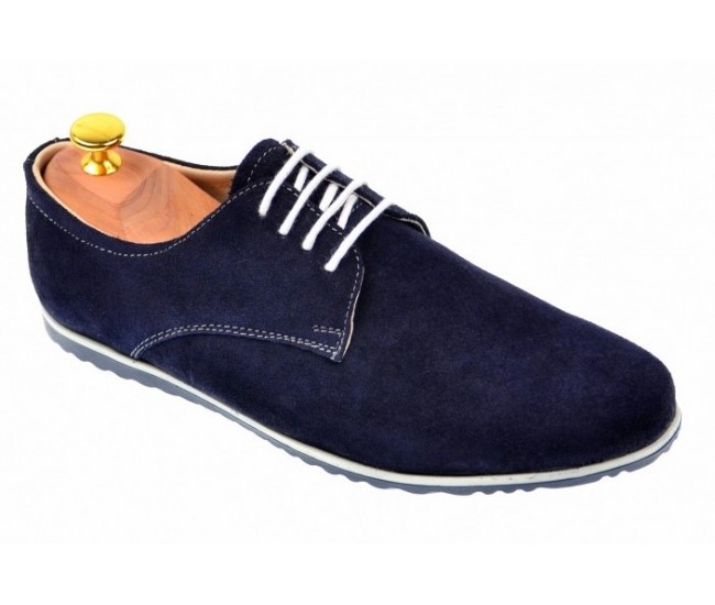 Pantofi barbati sport - casual din piele naturala intoarsa bleumarin - L880BLM