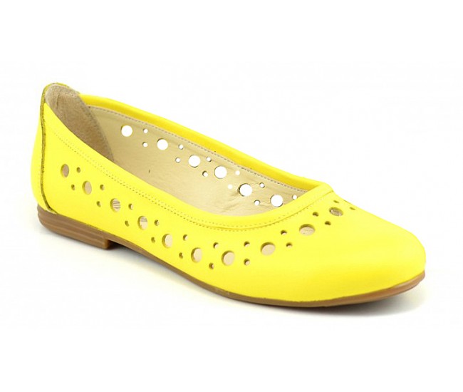 Balerini dama casual din piele naturala Eveline Galben - Marimea 40