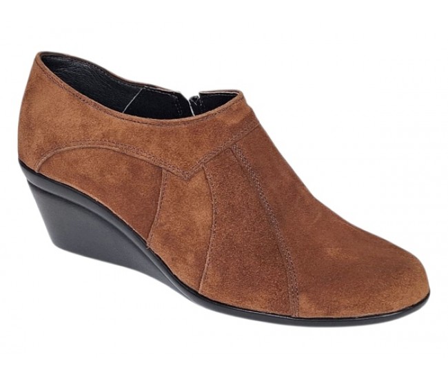 Oferta 37 Botine dama din piele naturala intoarsa Maro Brun cu platforme de 5 cm - Mira Velur 