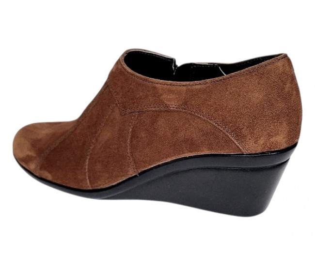 Oferta 37 Botine dama din piele naturala intoarsa Maro Brun cu platforme de 5 cm - Mira Velur 