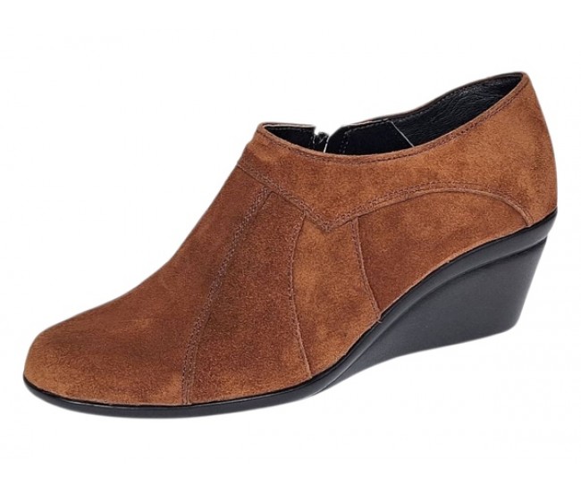 Oferta 37 Botine dama din piele naturala intoarsa Maro Brun cu platforme de 5 cm - Mira Velur 