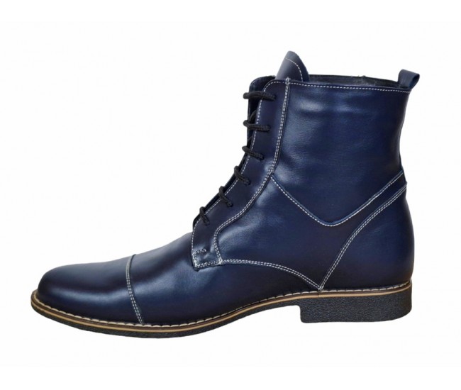 Oferta Ghete barbati casual din piele naturala imblanite Bleumarin - LGBOND2BL